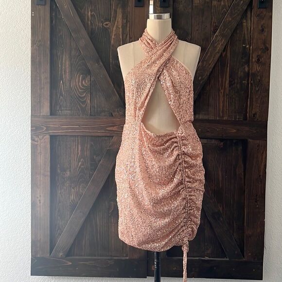 NWT Fashion Nova Always Out Sequin Mini Dress - Rose Gold Cocktail Sz-XL - Picture 4 of 11